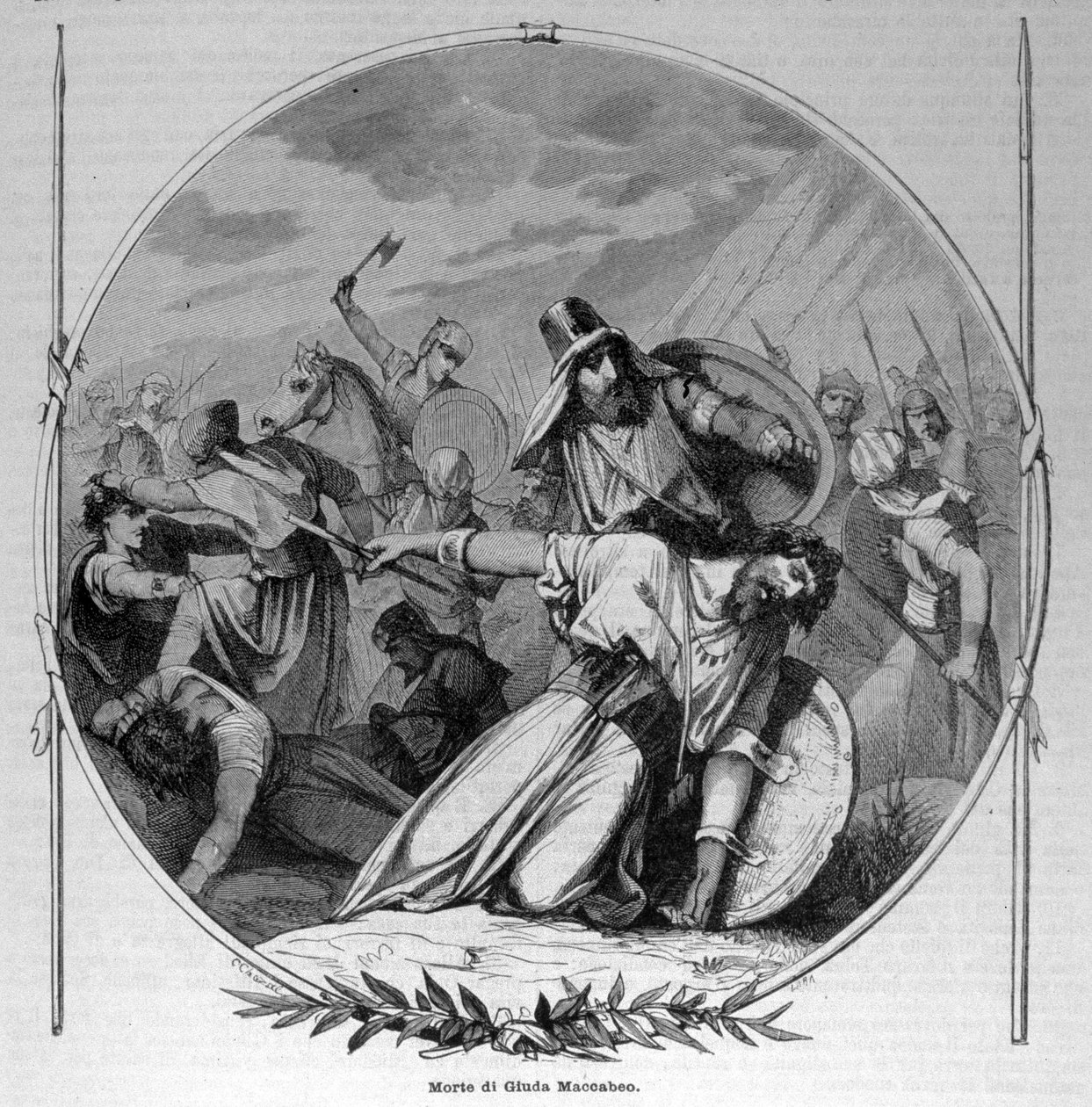 A morte de Judas Macchabee (Maccabee ou Macabee) durante a revolta de Maccabbens contra os Seleucidas em 160 a.C. A gravura do século XIX. de Unknown artist