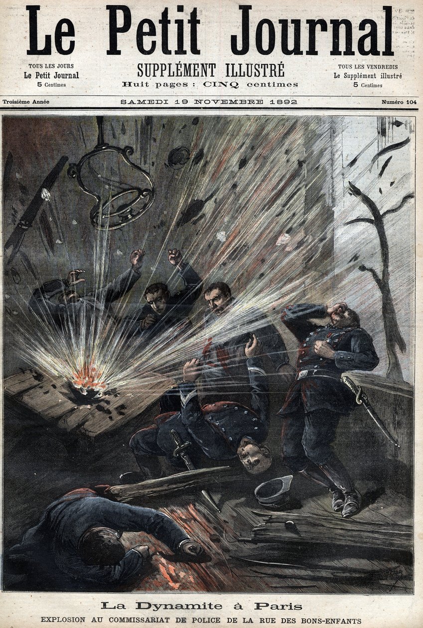 A dinamite em Paris, explosão na estação de polícia rue des Bons Enfants causada pelo ataque do anarquista Emile Henry, 8 de novembro de Unknown artist