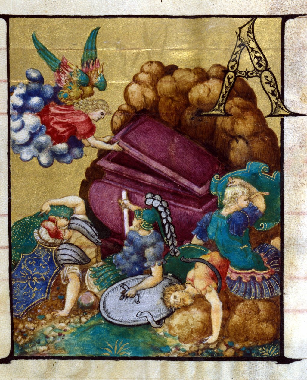 O túmulo vazio. Miniatura de um coro do século XV, Igreja da Virgem Coroada de Lodi. de Unknown artist