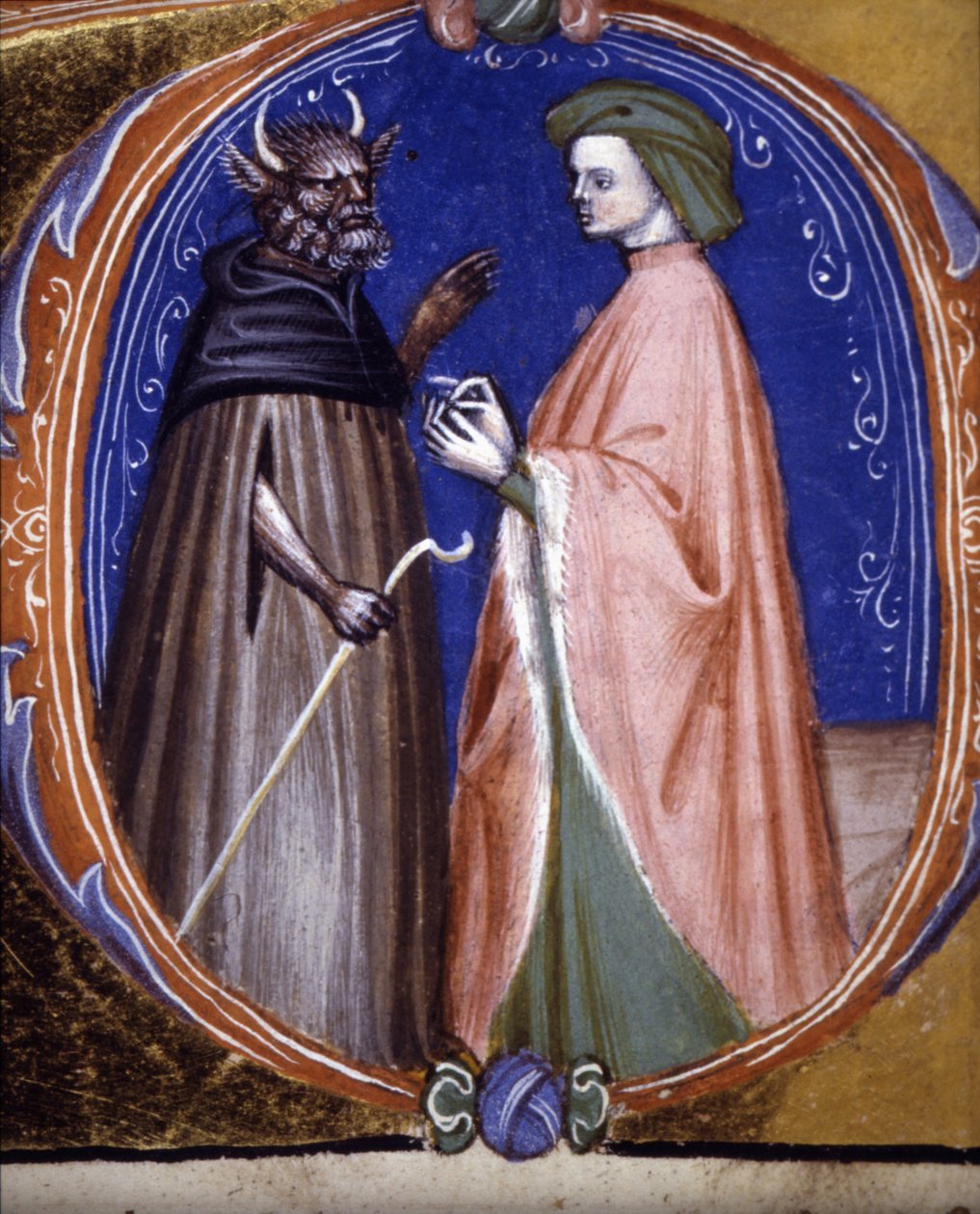 O encontro com o Demónio. O manuscrito do século XIV. Biblioteca comunale di Rimini de Unknown artist
