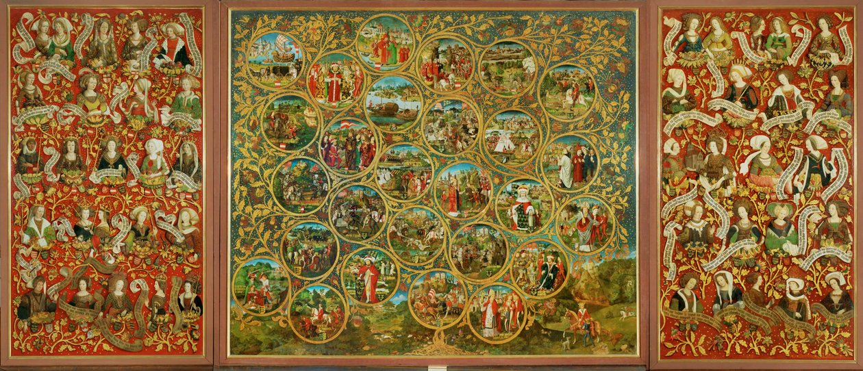 A árvore genealógica dos marqueses e duques de Babenberg, primeiros governantes de "Ostarrichi" de Unknown Artist