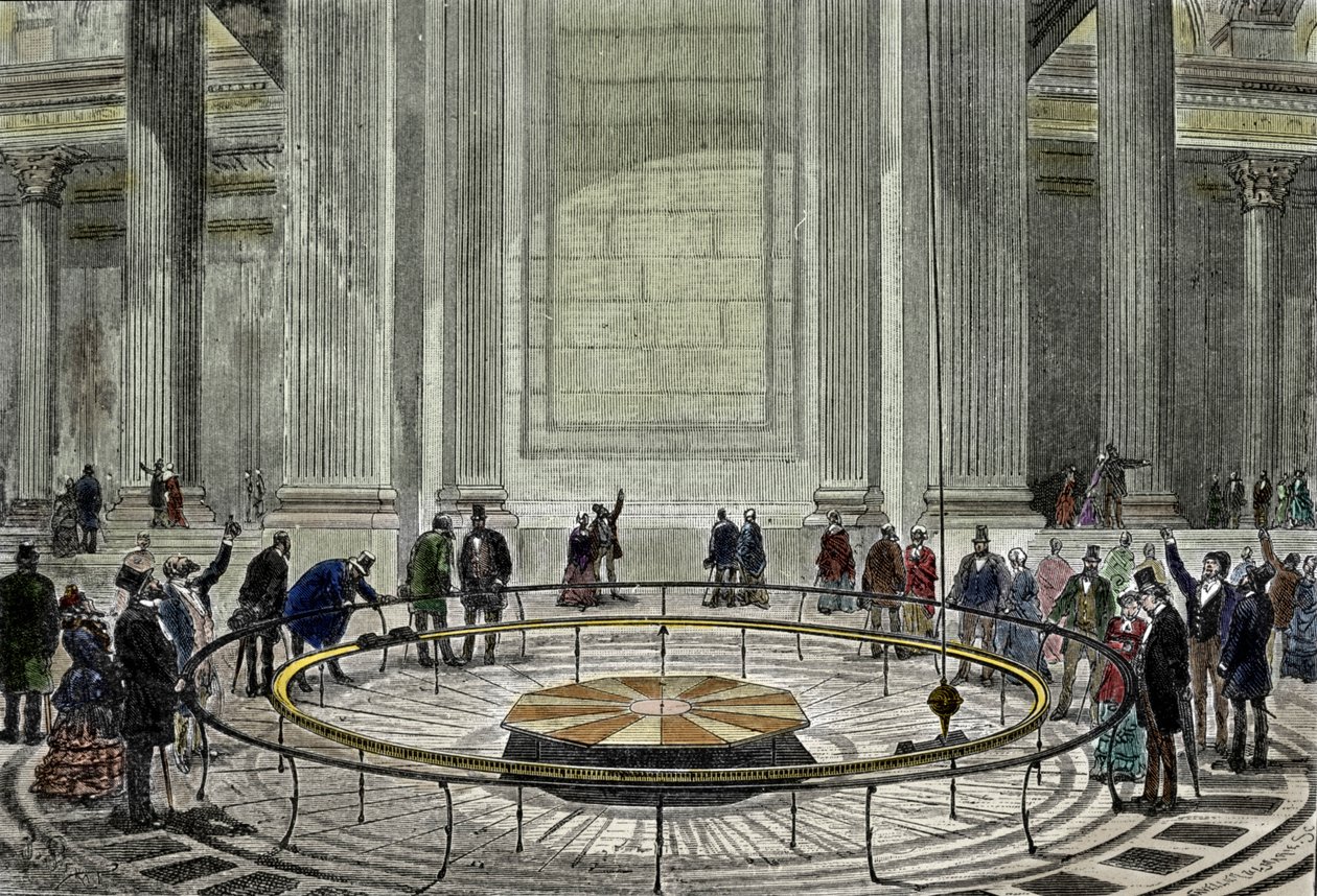 A famosa experiência do Pêndulo de Leon Foucault em 1851, demonstrando a rotação da Terra no Panteão em Paris. de Unknown artist