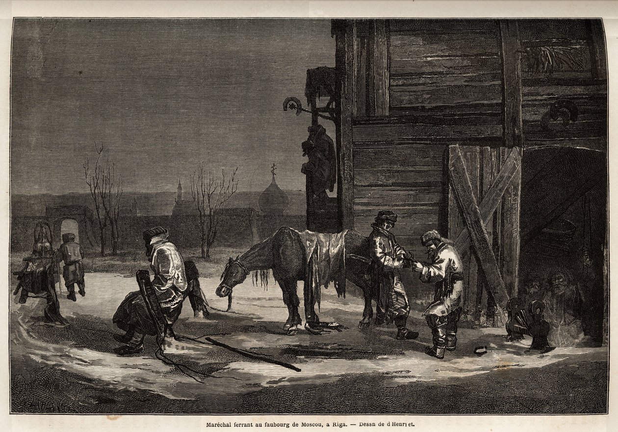 O ferrante marechal, no subúrbio de Moscovo. Desenho de Henriet, para ilustrar a sua viagem às províncias bálticas russas em 1851-54. Gravura em "Le tour du monde", editado por Edouard Charton de Unknown artist