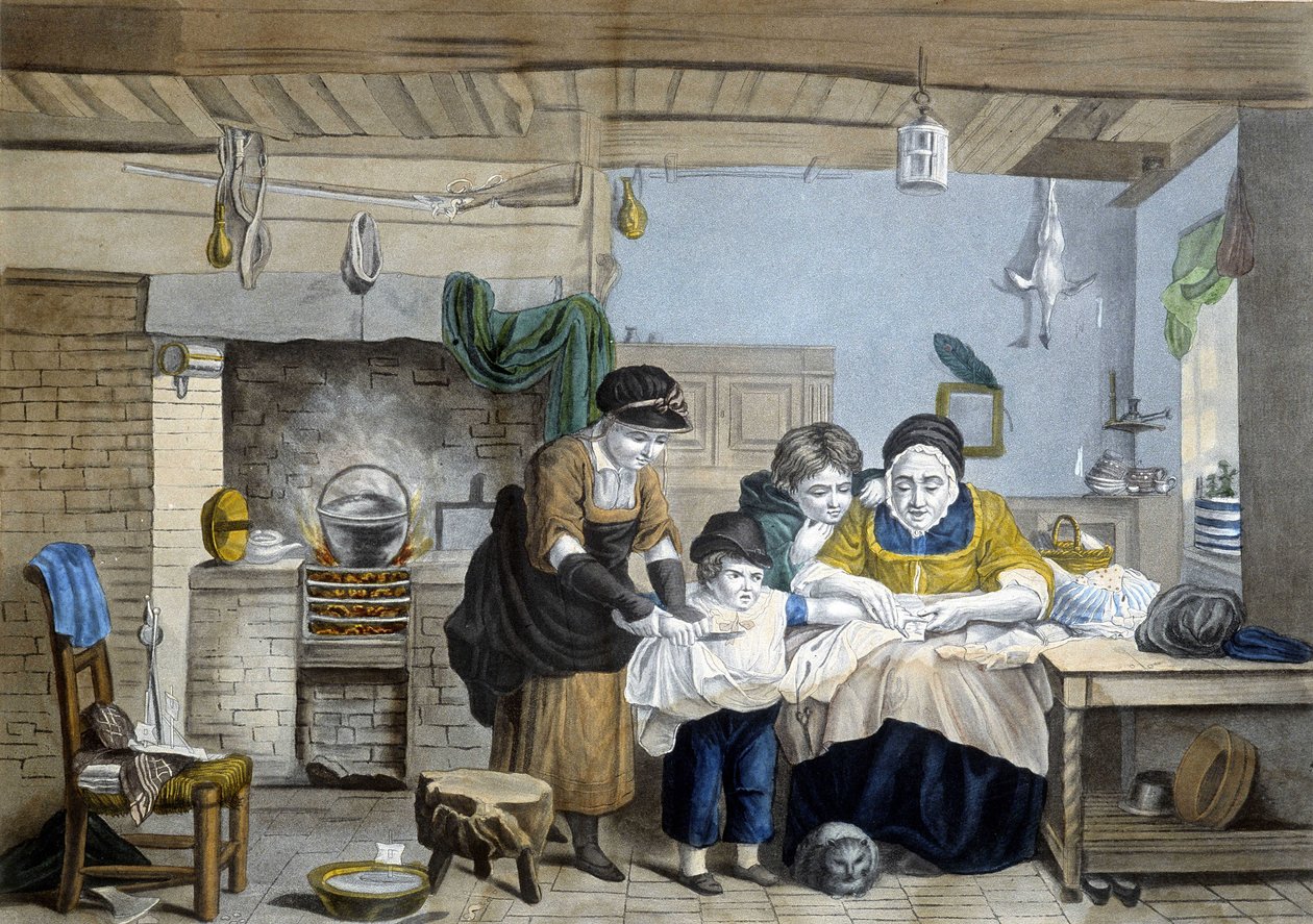 Os cortes nos dedos: cena do médico de família. de Unknown artist