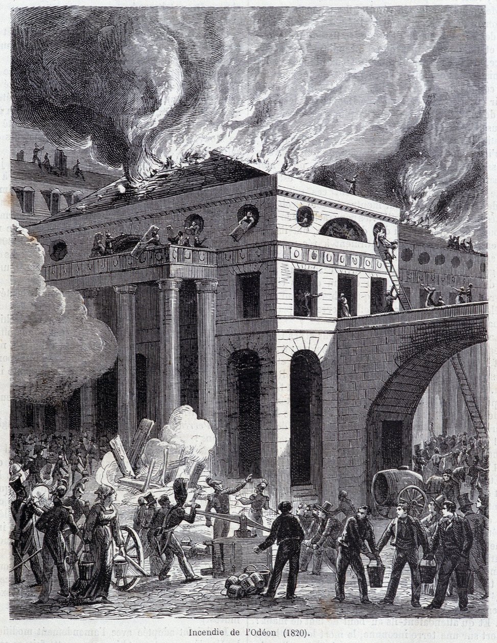 O incêndio do Odeon (1820) - gravura, final do século XIX de Unknown artist