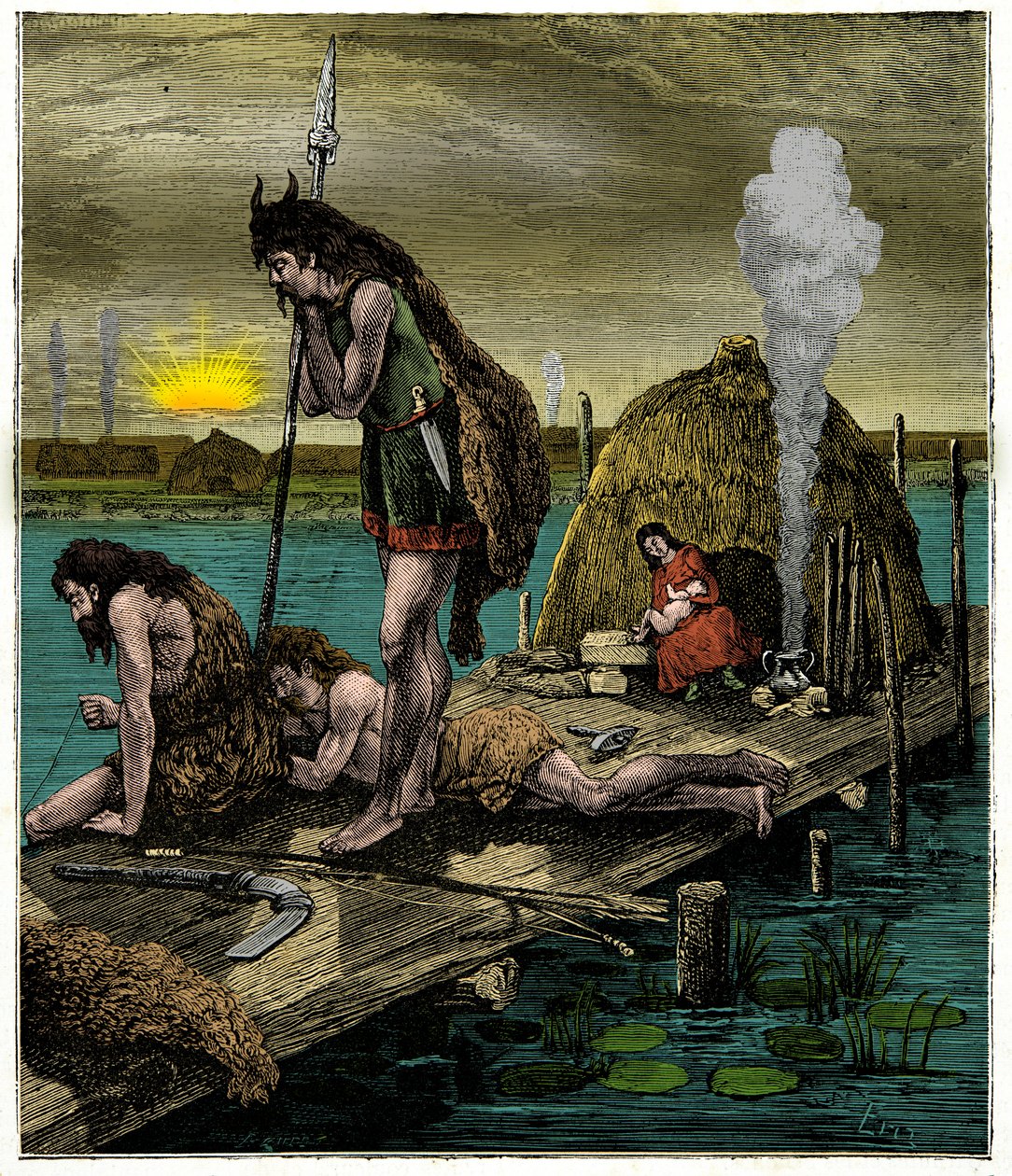 Os primeiros parisienses ou habitantes de Lutece, Gravura do século XIX de Unknown artist