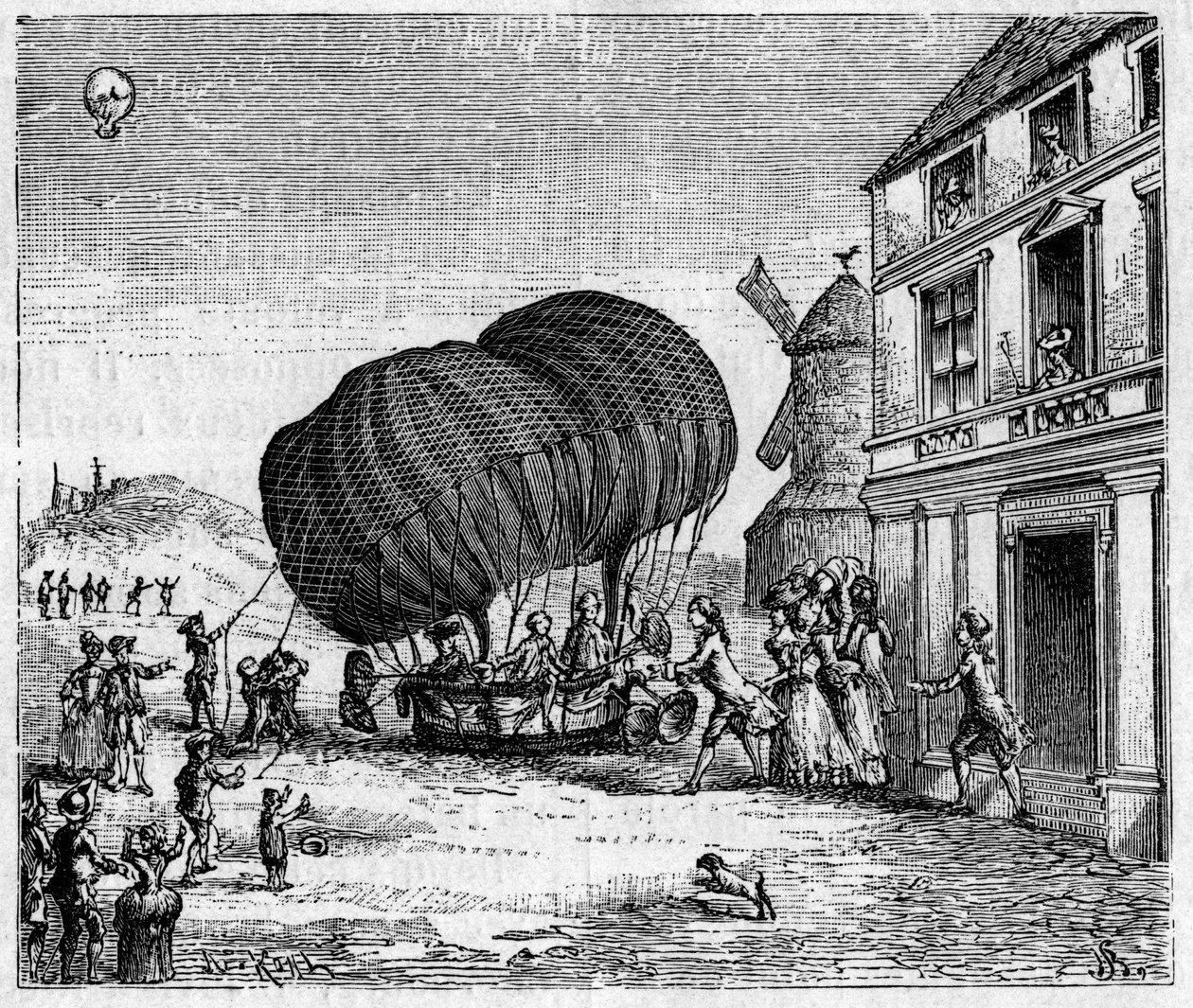 O primeiro aerostato alongou os irmãos Robert em frente ao castelo do Príncipe de Ghistelles em 19 de setembro. de Unknown artist
