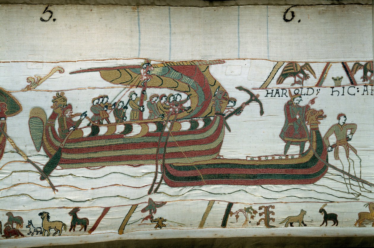A frota de Haroldo, que veio informar o Duque de Normandia Guilherme, o Conquistador (1027-1087) que ele será sucessor da coroa da Inglaterra na morte de Edoaurd, o Confessor, é apanhada na tentação que a atira para as costas do Conde Guy de P de Unknown artist