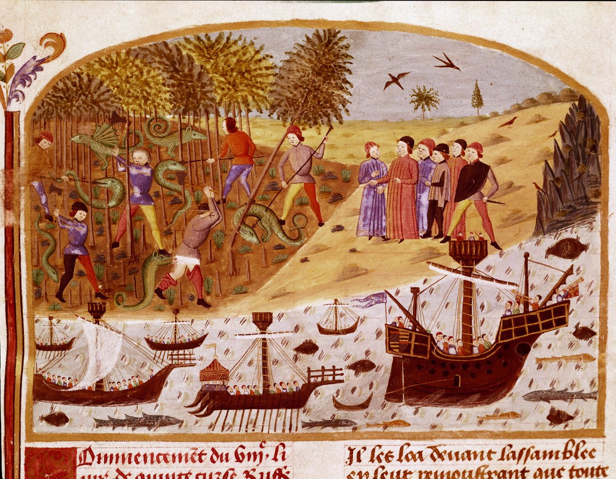 A frota do Rei Alexandre o Grande Miniatur tirada do "Livro de Fatos de Alexandre o Grande" de Quintus Curtius Rufus (Quinteto Curce) (século I), cerca de 1468 - (Ms 1335) Reims, Biblioteca Municipal de Unknown artist