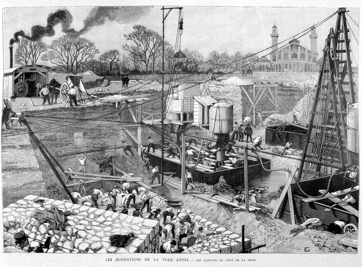As fundações da Torre Eiffel: os caixotões do lado do Sena - em "Ilustração" 14/05/1887. ¿ de Unknown artist