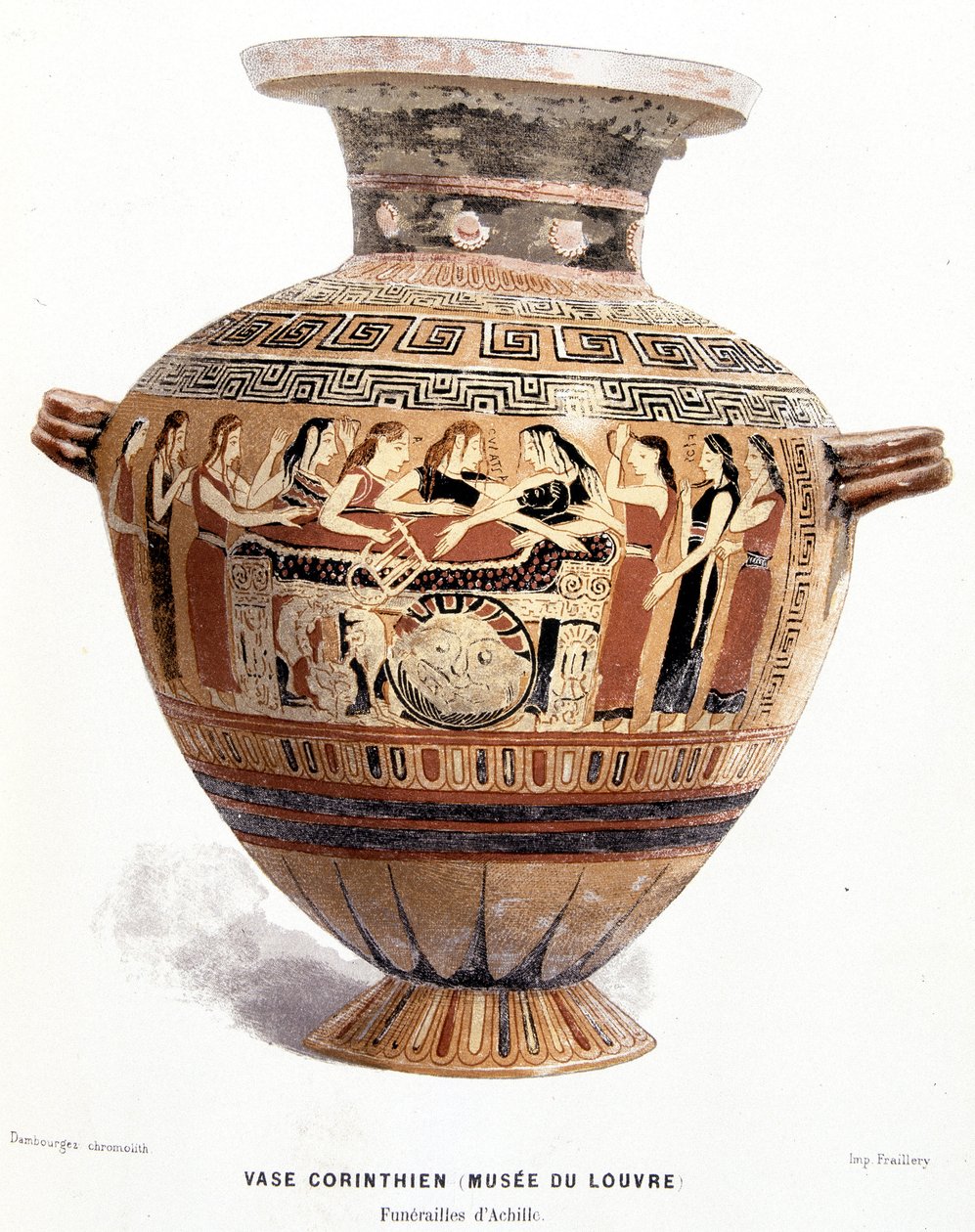 O funeral de Aquiles - vaso coríntio do Museu do Louvre, em "Histoire des Greeks" de Victor Duruy de Unknown artist
