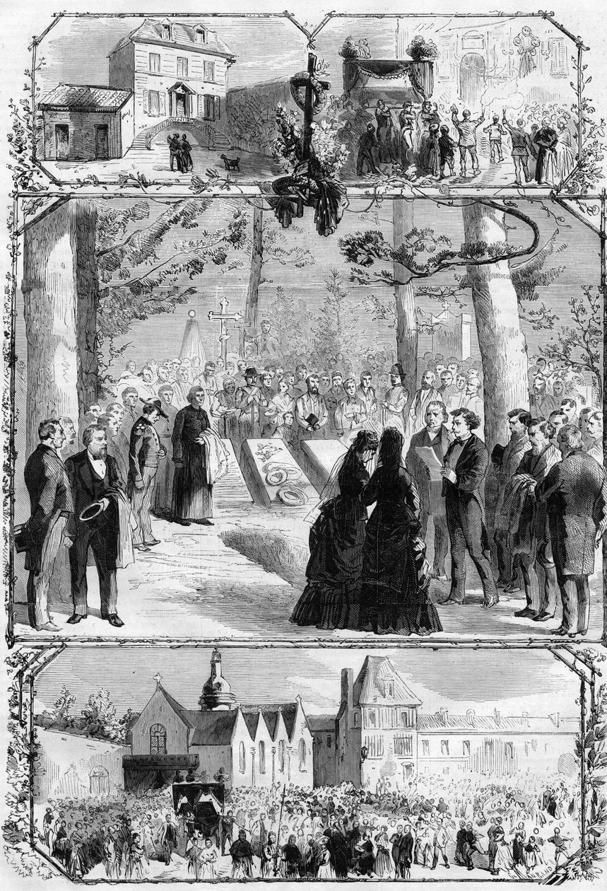 O funeral de Alexandre Dumas pere (1802-1870) em Villers Cotterets (Villers-Cotterets). Gravura em "L