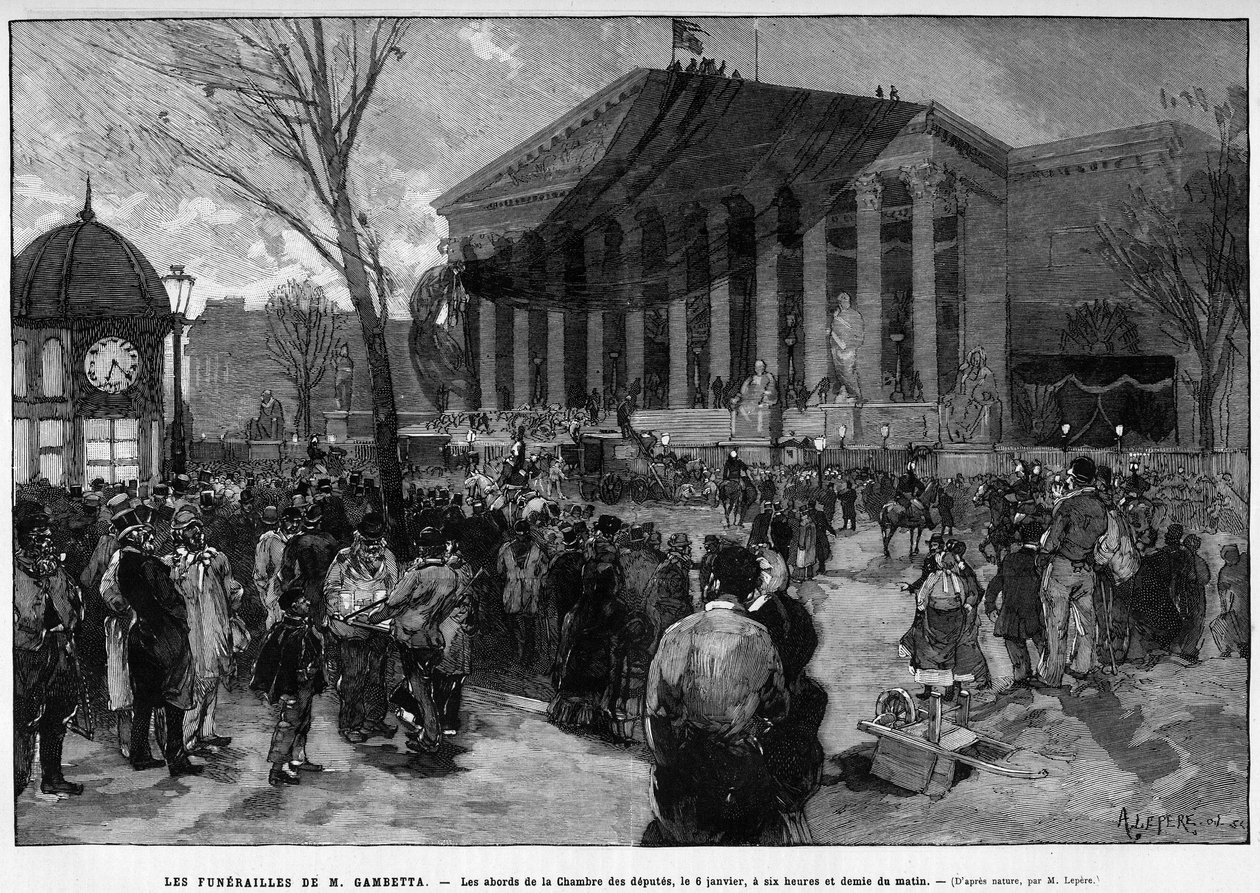 O funeral de Leon Gambetta: Nas proximidades da Casa dos Deputos, 6 de janeiro de Unknown artist