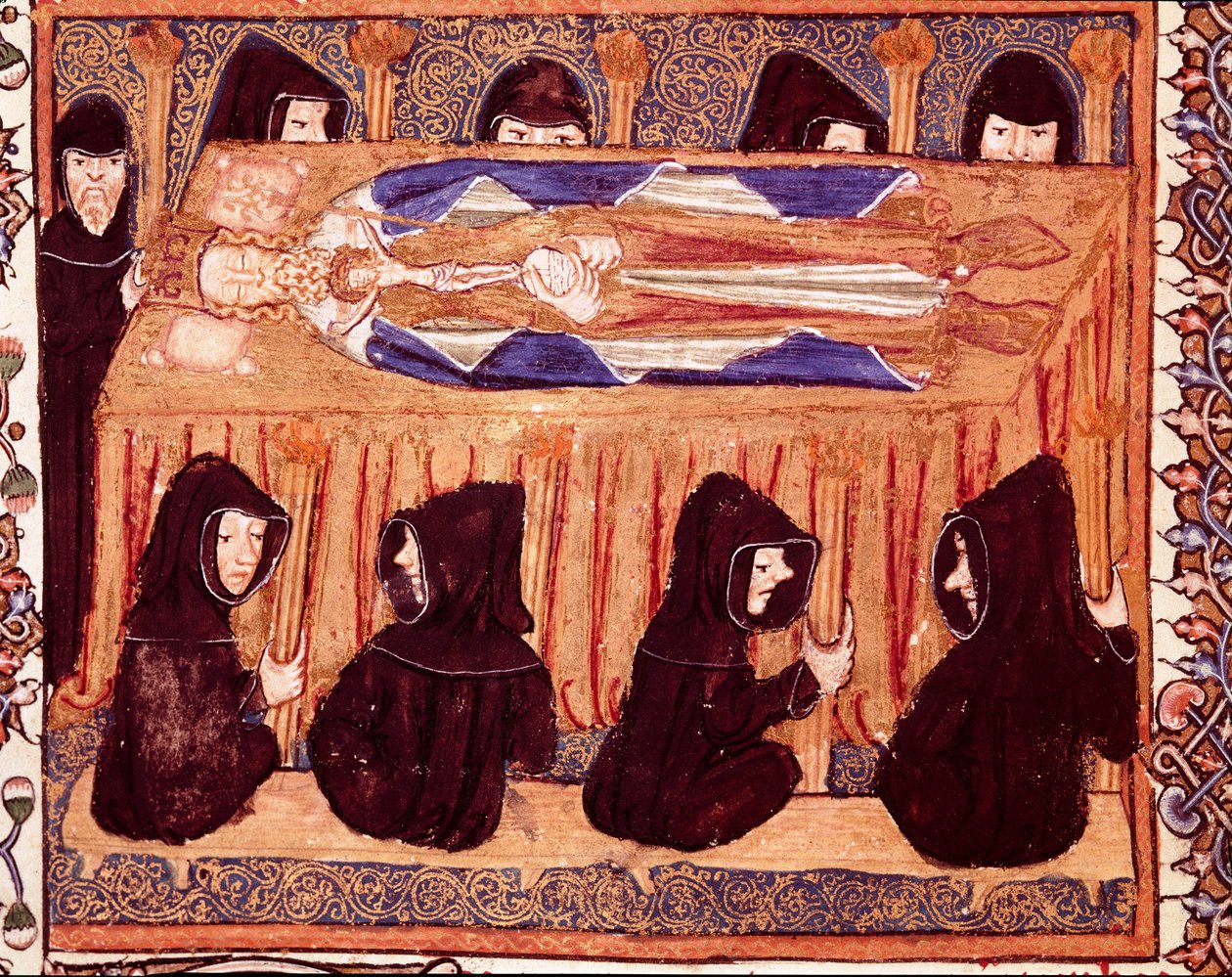 O funeral de um rei miniatura do manuscrito "Liber regalis" do século XIV Pamplona, arquivo de Navarra de Unknown artist