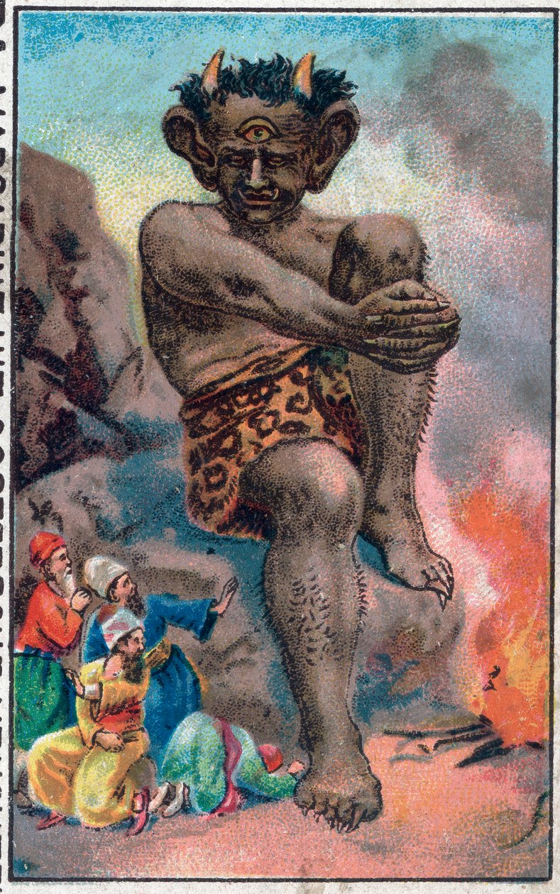 O gigante. As maravilhosas aventuras de Sinbad (Sindbad), o marinheiro. Conto popular de 1001 noites (mil e uma noites). A cromolitografia do final do século XIX. de Unknown artist