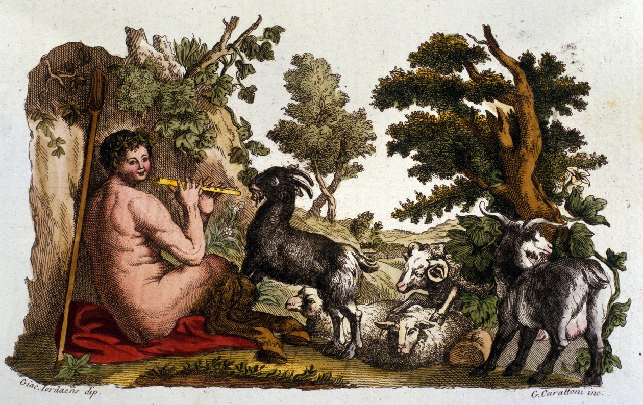 O deus Pan. Gravura do "Dizionario mitologico" do século XIX de Unknown artist