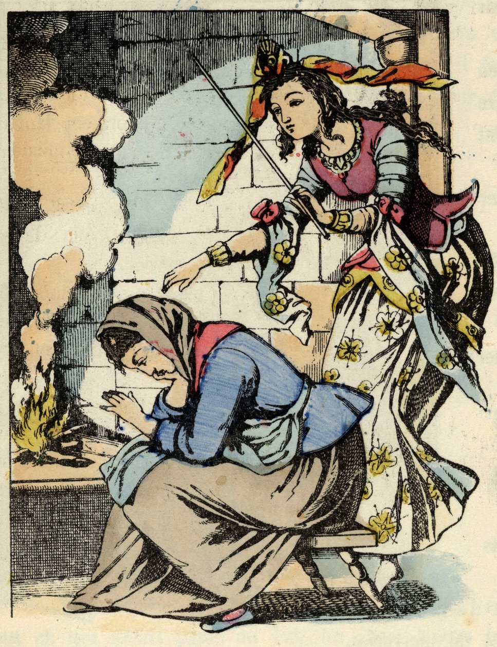 A boa taxa de Cinderela e Cinderela. Ilustração do conto de Charles Perrault "Cinderela ou La petite slipper de verre". de Unknown artist