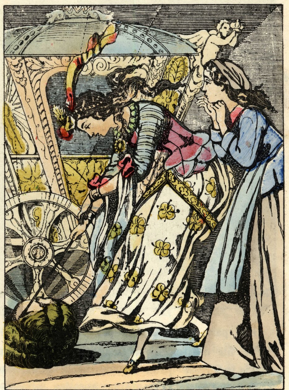 O bom preço da abóbora numa carruagem diante dos olhos da Cinderela. Ilustração do conto de Charles Perrault "Cinderela ou La petite slipper de verre". de Unknown artist