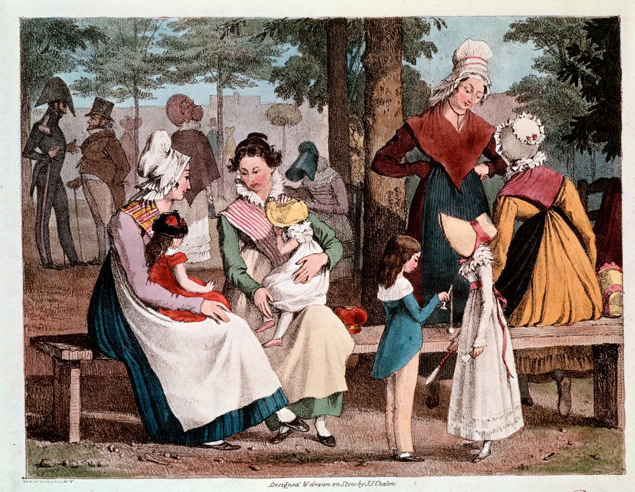O bom: cena com crianças e suas empregadas em um parque (Gravura de Unknown artist