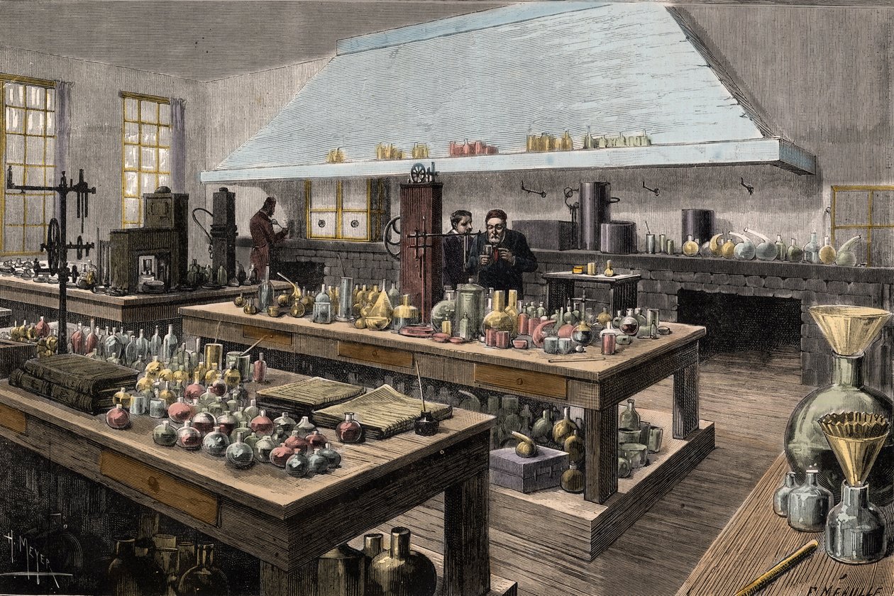 O grande laboratório de Louis Pasteur (1822-1895), químico e biólogo francês, na Ecole normale superieure - Louis Pasteur dans son laboratoire à l