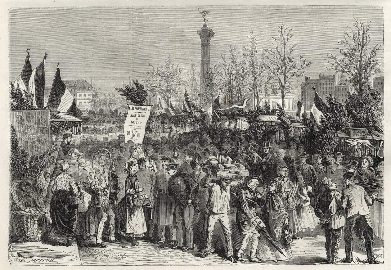 A feira do presunto na Boulevard Bourdon em Paris (Place de la Bastille) - 1868 - de Unknown artist