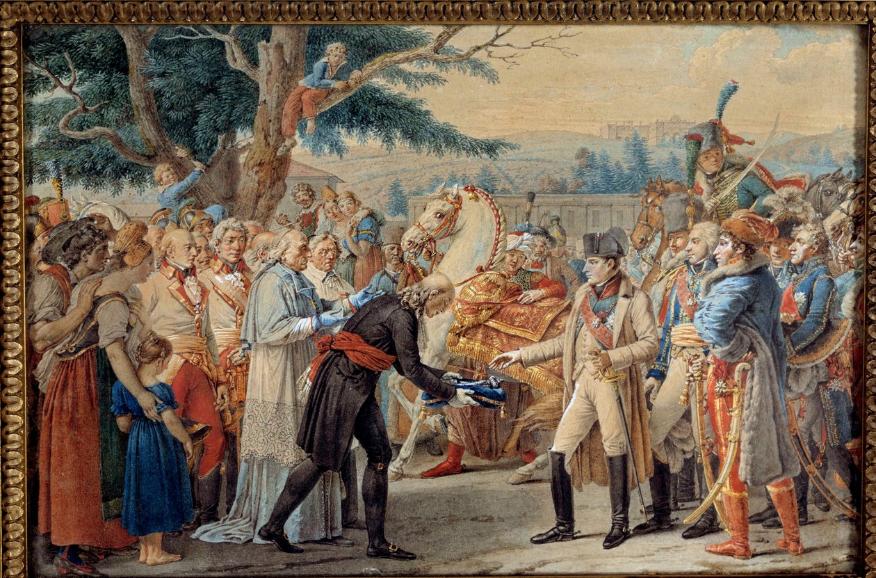 A entrega das chaves de Viena a Napoleão I (1769-1821) O imperador regressou à capital austríaca abandonada por François II de Habsburgo em 14/11/1805. A tapeçaria do século XIX. Ile D