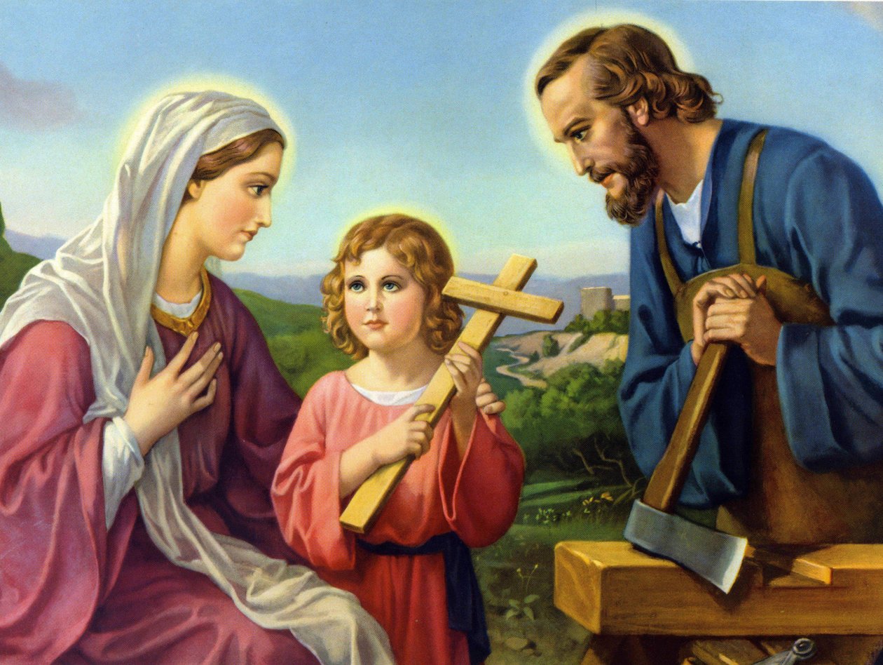 A santa família, a cromolitografia do final do século XIX representando a vida de Cristo. de Unknown artist