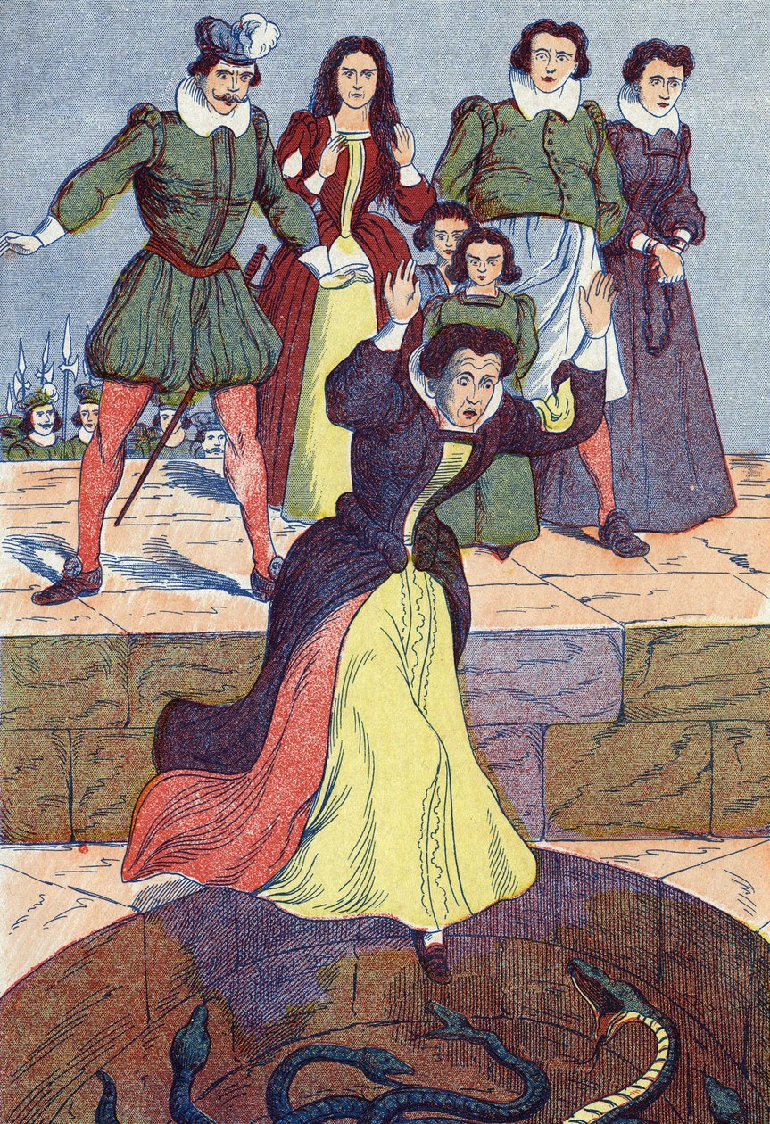 A horrível saída está a atirar para dentro do tanque. Ilustração anônima de "La belle au bois dormant", conto de Charles Perrault (1628-1703), escritor francês. Imagery Marcel Vagne, Jarville Nancy, sem data (final do século XIX). de Unknown artist
