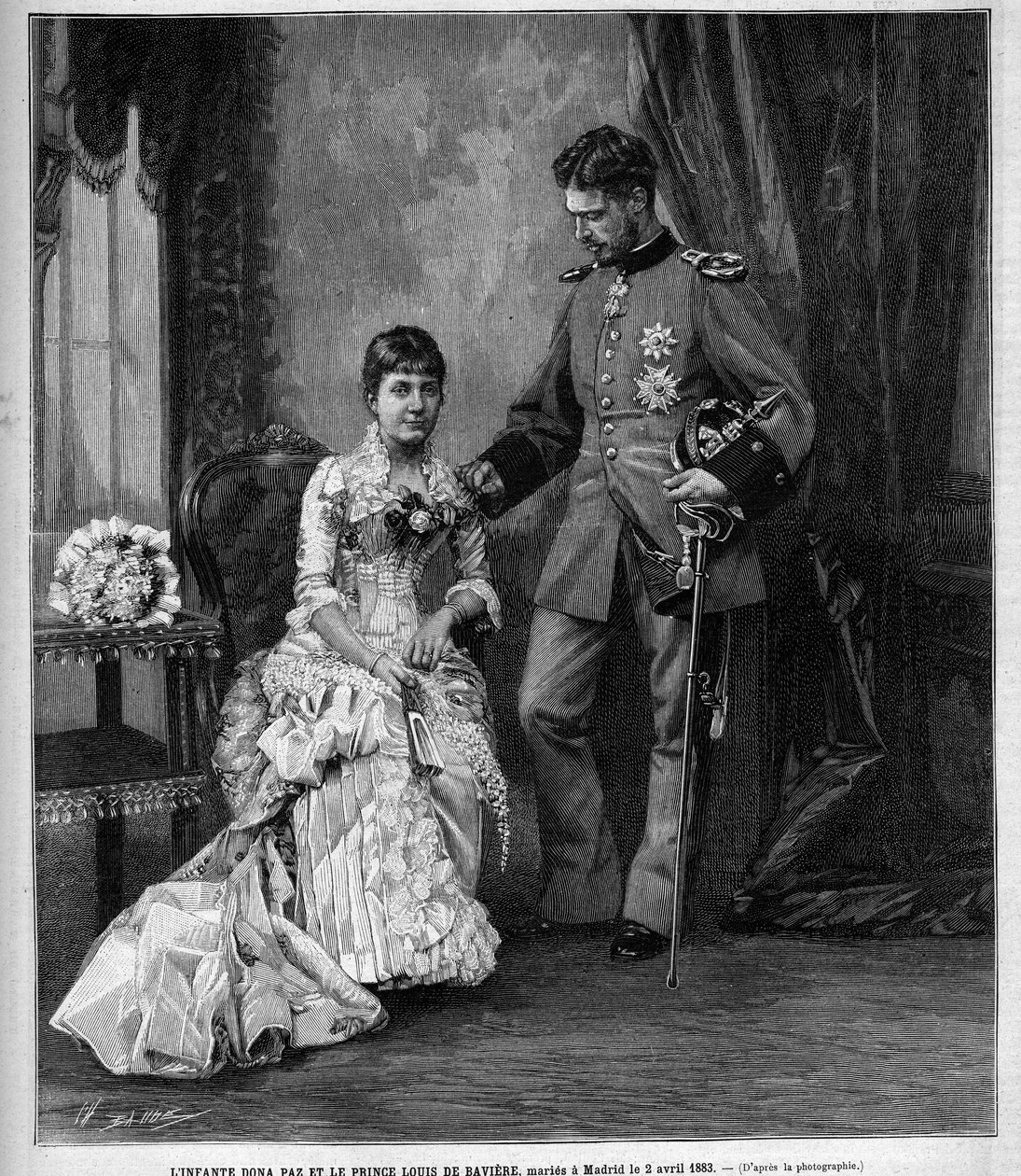 O infante da Espanha Dona Maria de la Paz (1862-1946) e o Príncipe Luís II de Baviere (Ludwig Otto Frederik Wilhelm von Wittelsbach) de Unknown artist