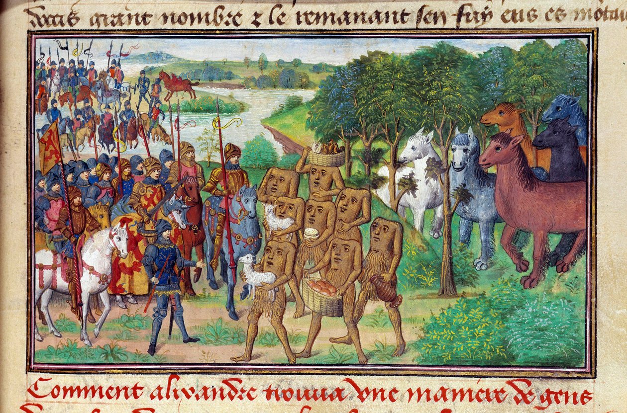O rei de Macedoine Iskandar (ou Alexandre o Grande) (356 - 323 AC) encontrou monstros dando-lhe presentes de Unknown artist