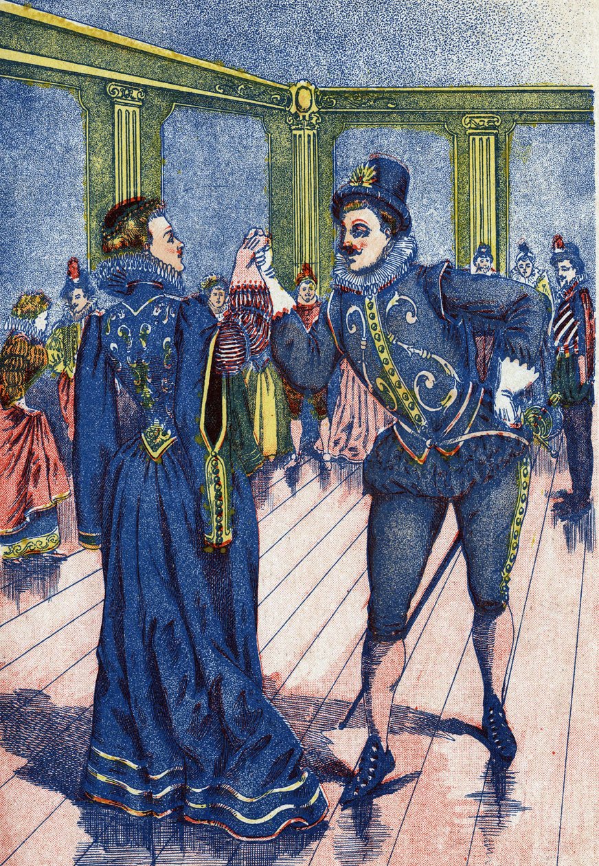 O filho do rei faz a Cinderela dançar. Ilustração para "Cinderela", conto de Charles Perrault (1628-1703), escritor francês. Imagery Marcel Vagne, Jarville Nancy, sem data (final do século XIX). de Unknown artist
