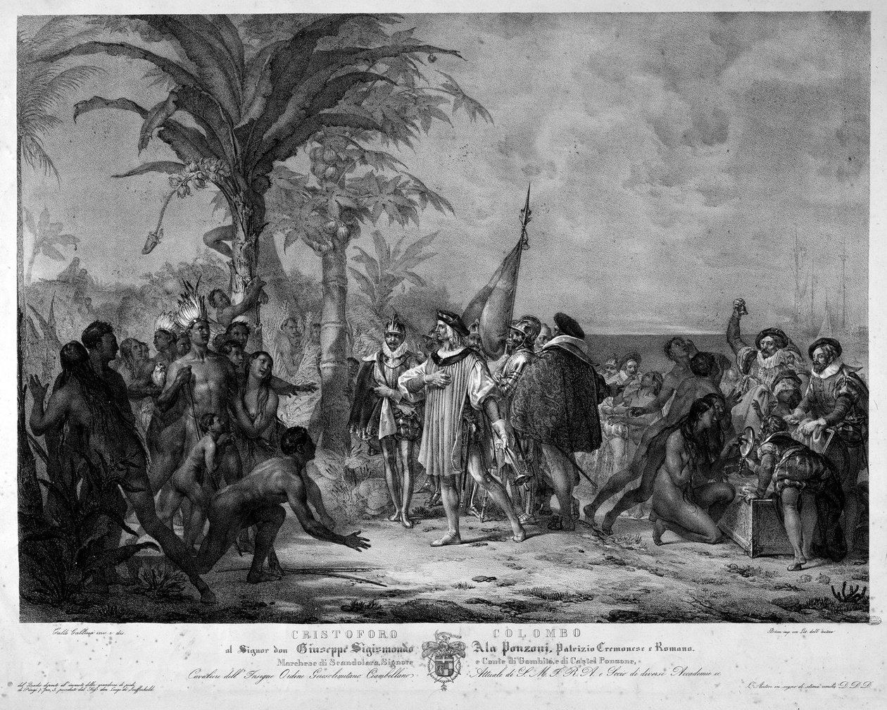 O desembarque de Cristóvão Colombo em San Salvador (Bahamas) em 12/10/1492. A gravura do século XIX. de Unknown artist