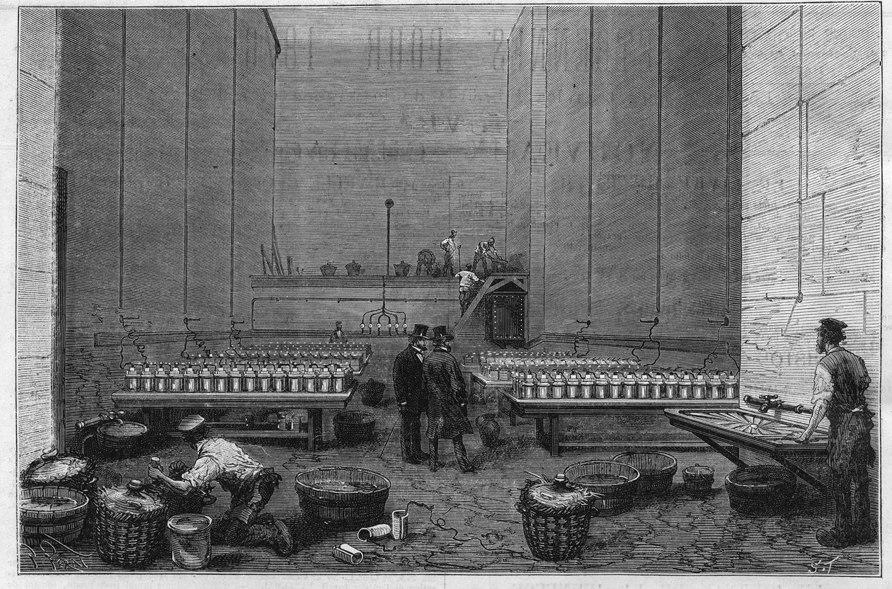 A grande sala elétrica da Opera Garnier ou duzentas baterias Bunsen permitem projetar os raios do sol elétrico. de Unknown artist