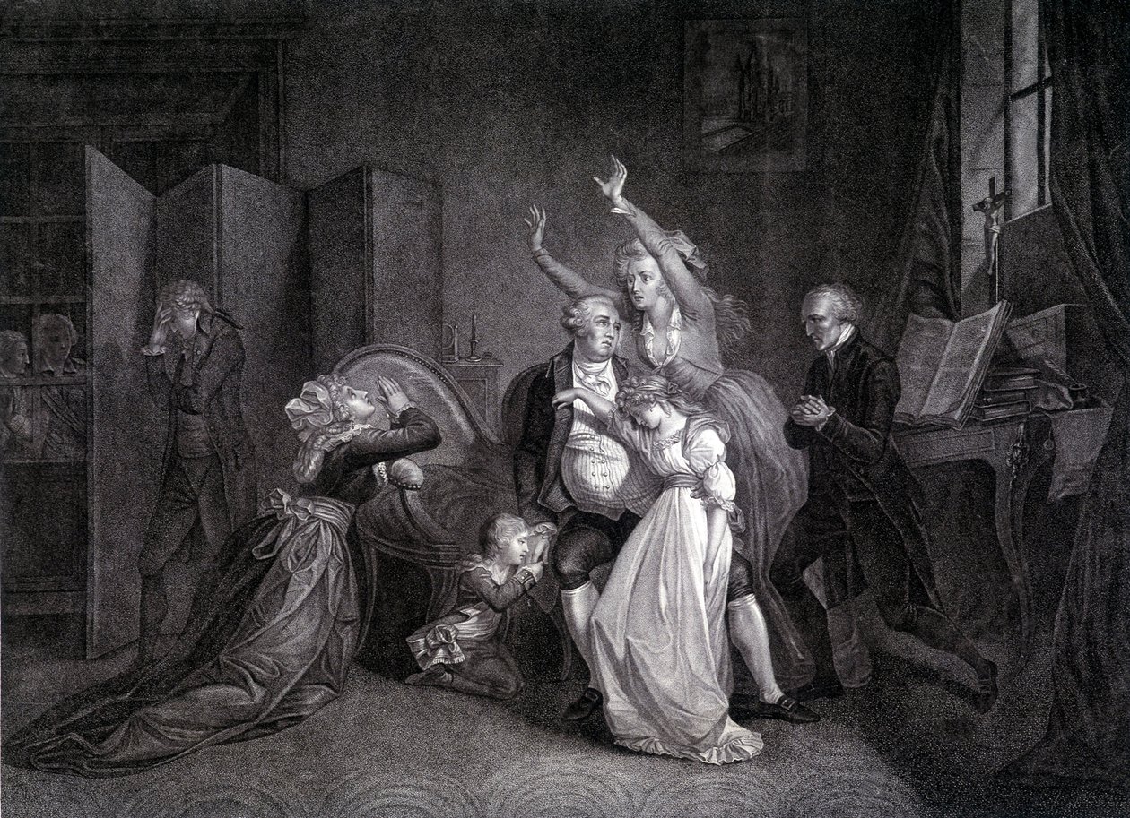 A última entrevista de Luís XVI com a sua família (Maria Antonieta e Luís XVII). A gravura do século XIX. de Unknown artist