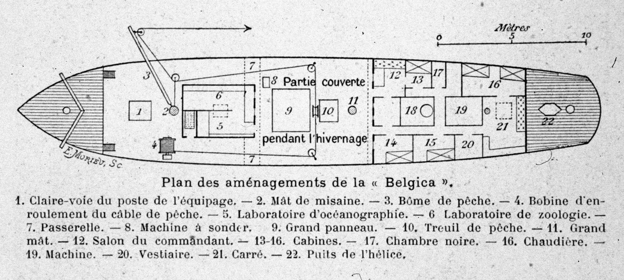O plano do navio científico belga "Belgica" utilizado nas expedições da Antártida de Unknown artist