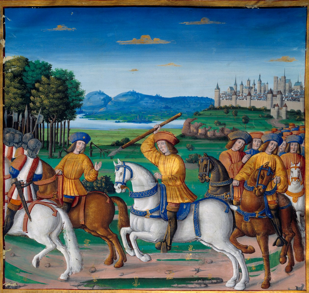 A loucura de Carlos VI (1368 - 1422). Em 5 de agosto de 1392, na floresta de Le Mans, ele começou a experimentar ataques de furiosa loucura: gritando por traição, ele atacou sua própria tropa e matou quatro pessoas. Crónicas de Enguerrand de Monstrelet (v. de Unknown artist