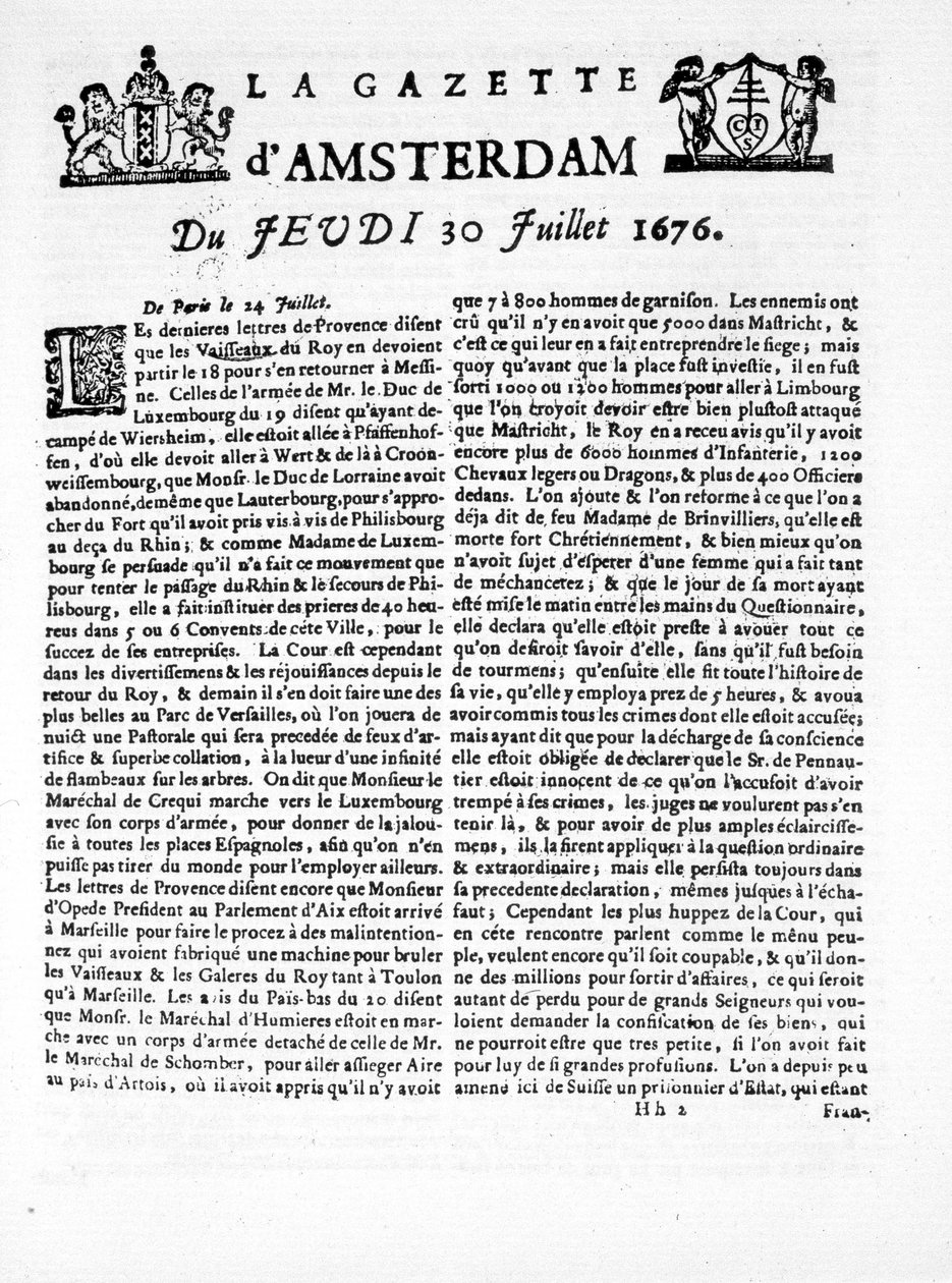 A página principal do "The Amsterdam Gazette", na quinta-feira, 30 de julho de Unknown artist