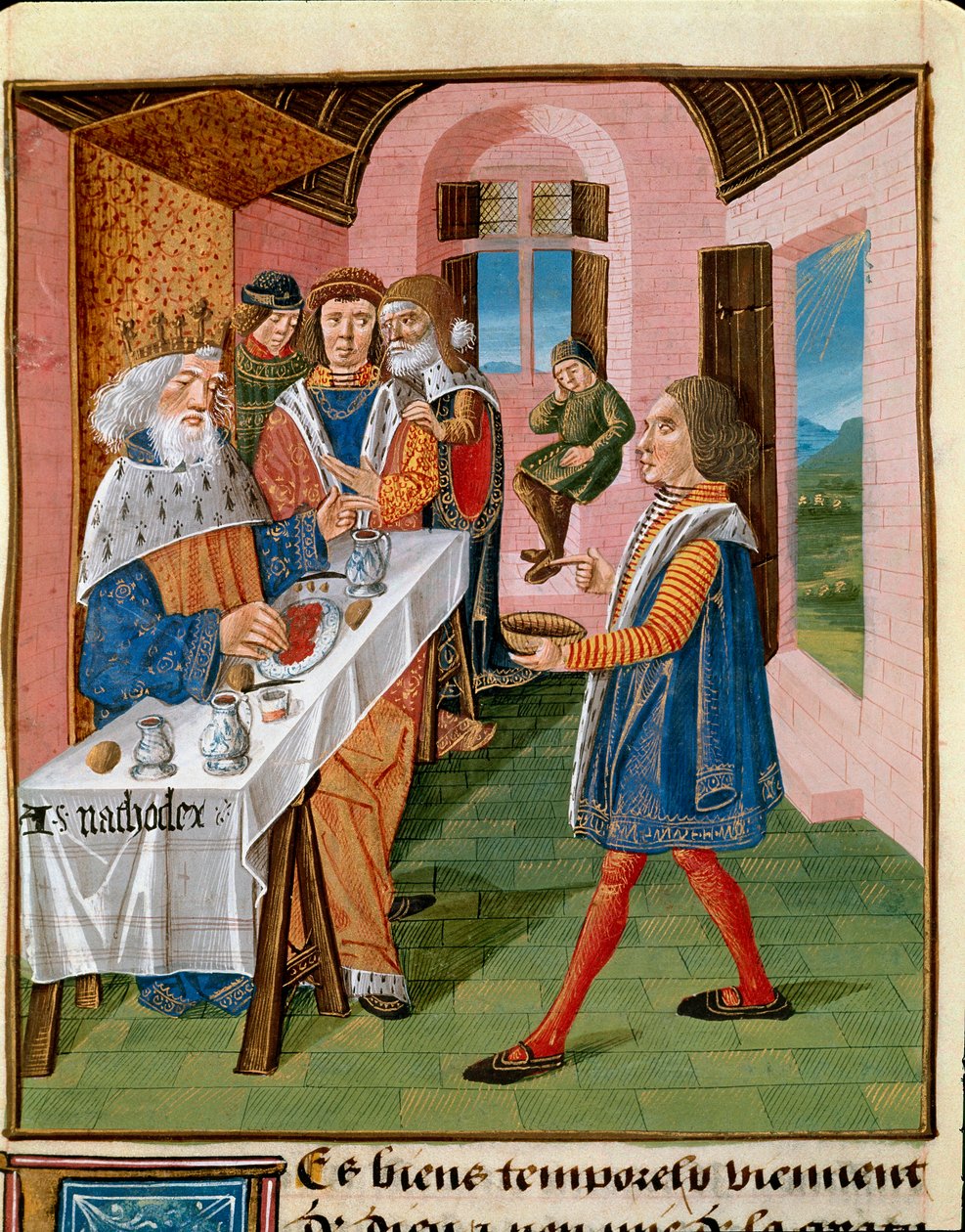 A refeição do Rei da Sicília, Arthagogles Miniature de "The Book of Good Moors" de James the Great (1360-1415/1418), dedicada a John Duke of Berry de Unknown artist