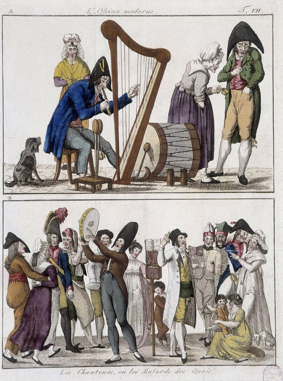 O Ossian moderno (orquestra de homens) e "Os cantores ou os músicos das docas" (Músicos das ruas) - imagem de Epinal de Unknown artist