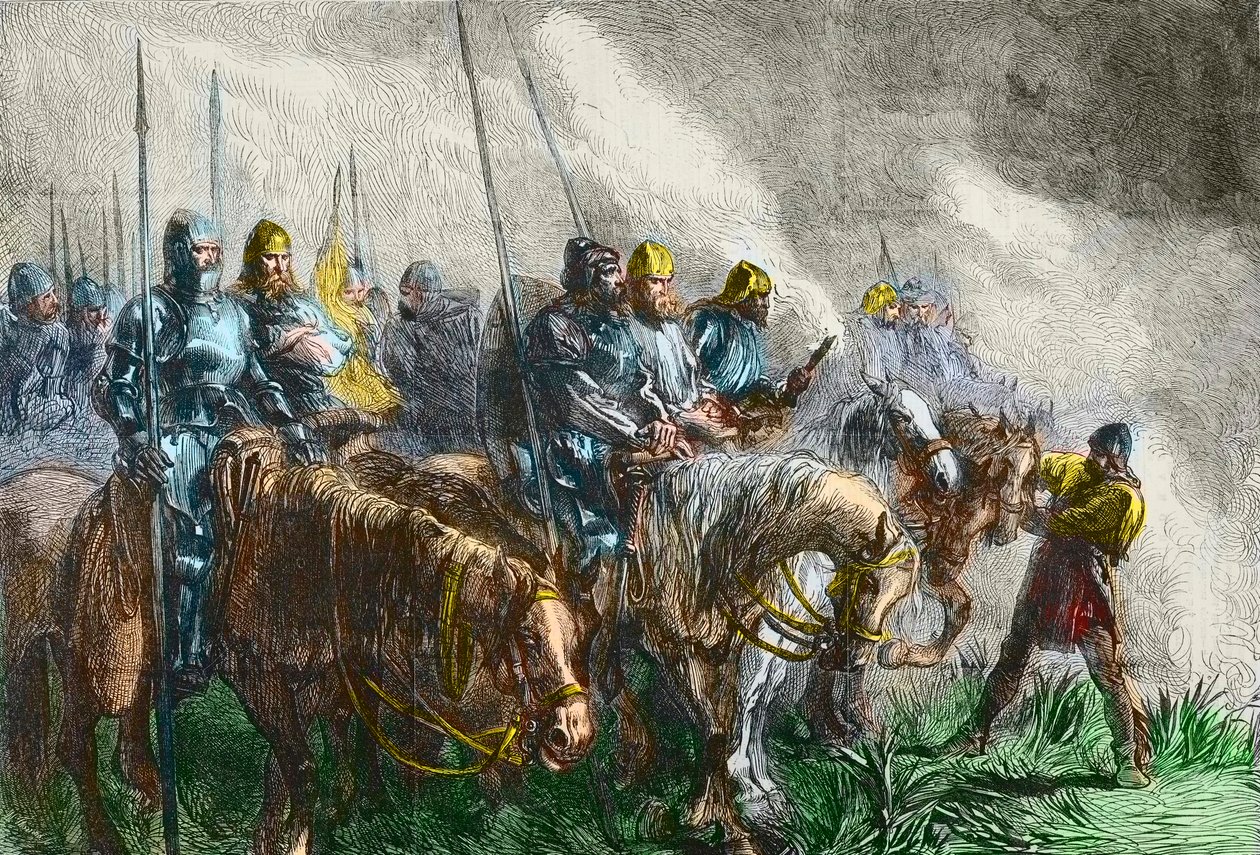 A manhã da batalha de Agincourt - 100 anos de guerra: Batalha de Azincourt (Pas-de-Calais) em 25 de Outubro de 1415 - Antes da Batalha de Azincourt - de Unknown artist