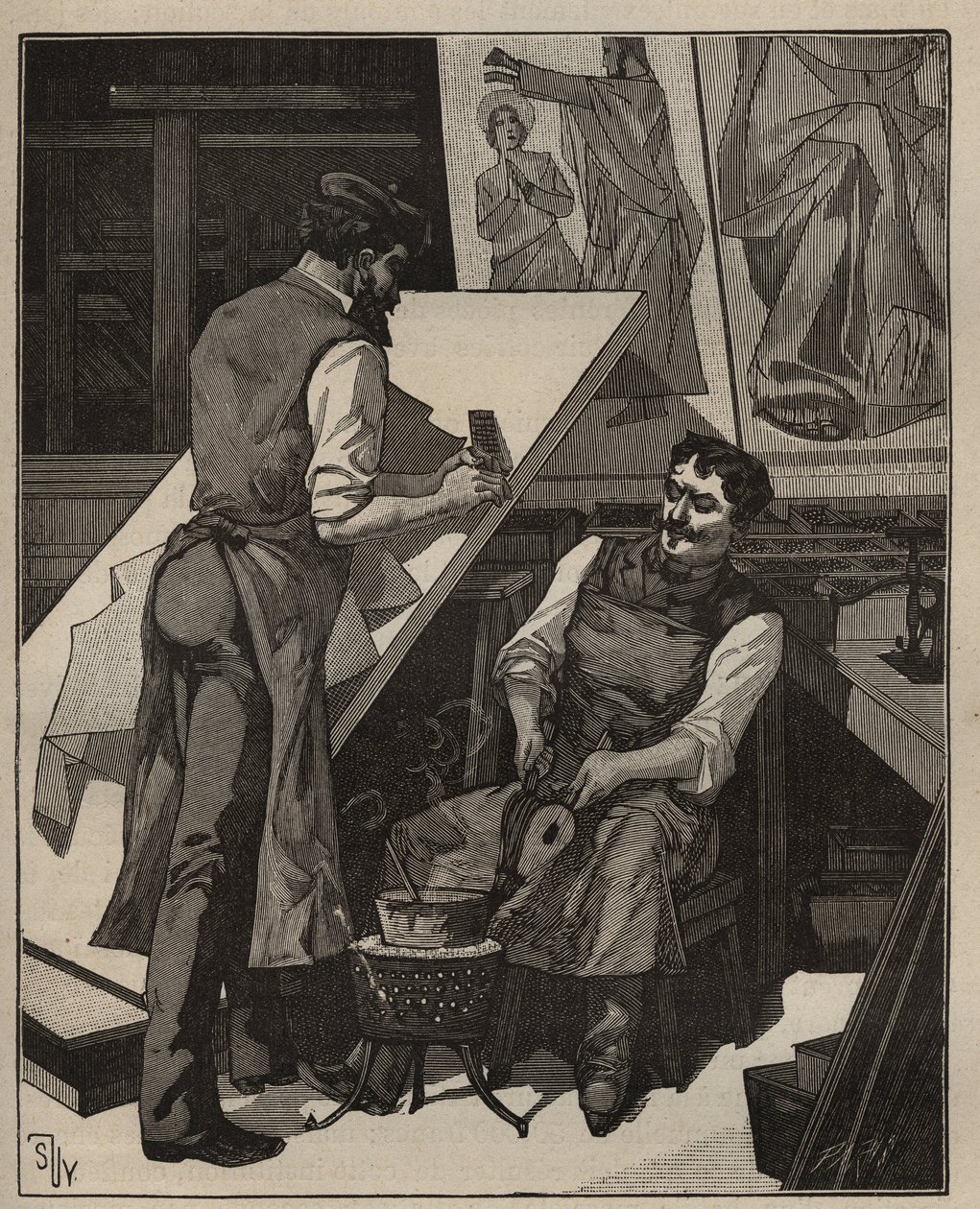 O mosaico: oficina de mosaico. Gravura de 1885 em "Les arts et metiers illustres" de Adolphe BITARD. de Unknown artist