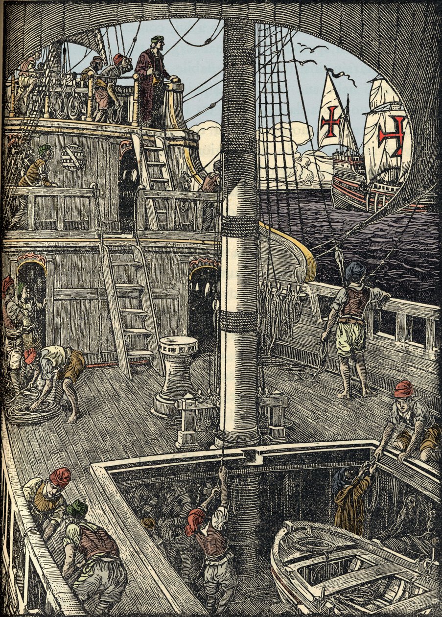 O navegador Cristóvão Colombo (1451-1506) a bordo da sua caravela. de Unknown artist
