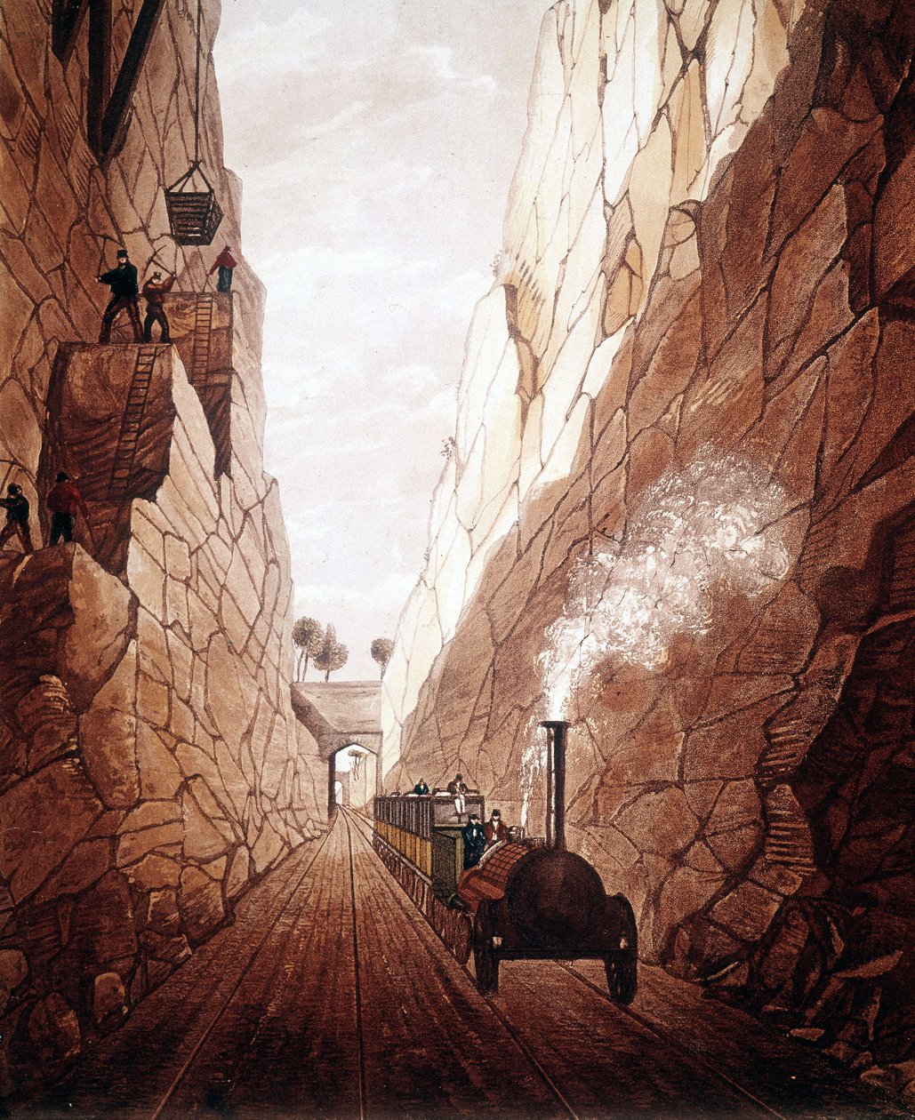 A nova linha ferroviária entre Manchester e Liverpool. Olive Mount Trench. 1832. de Unknown artist