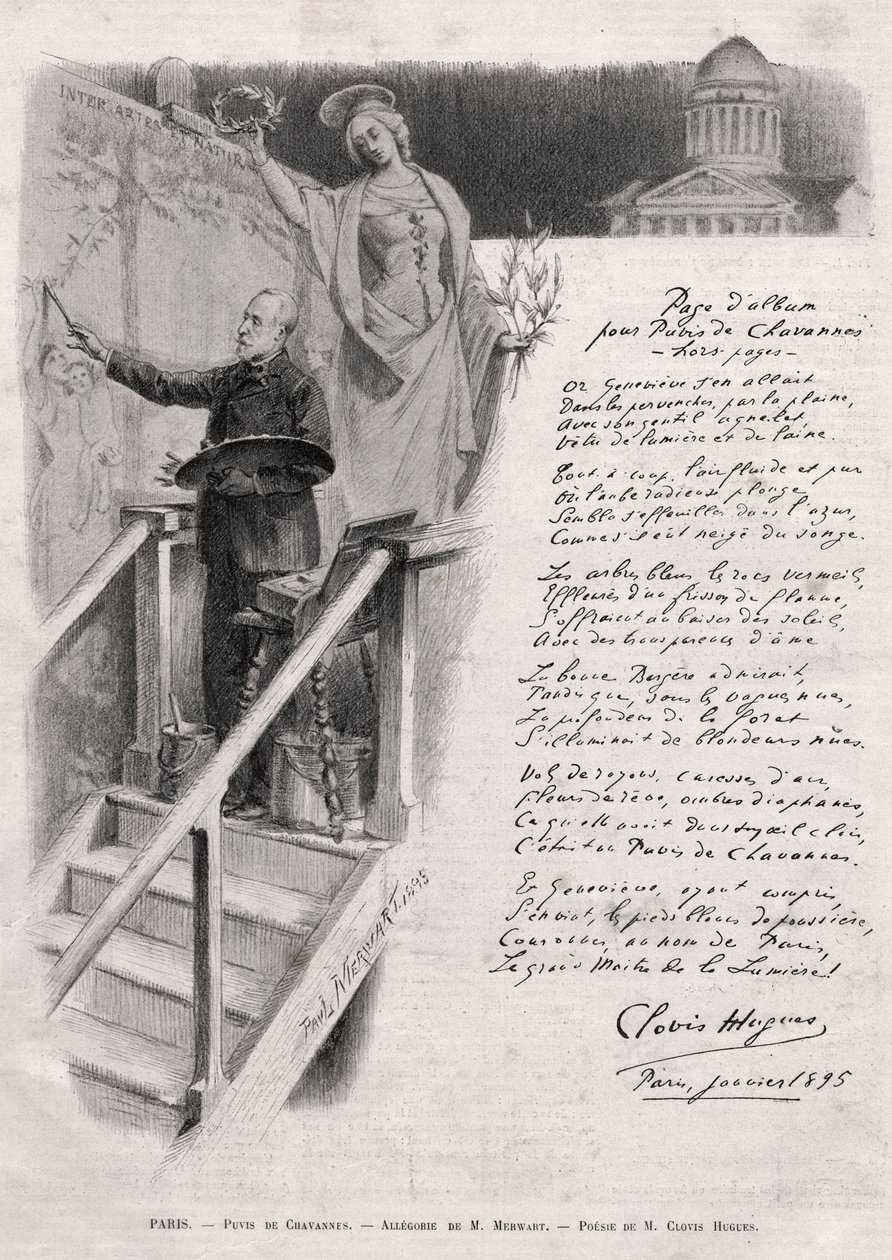 O pintor Puvis de Chavannes (1824-1898) ocupa a pintura - alegoria de M. Merwart com uma poesia de Clovis Hugues de Unknown artist