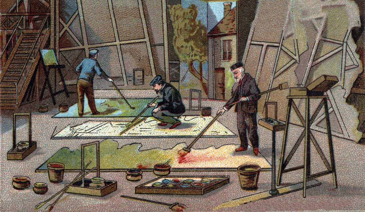 O pintor decorador de teatros. Cromolitografia do final do século XIX de Unknown artist