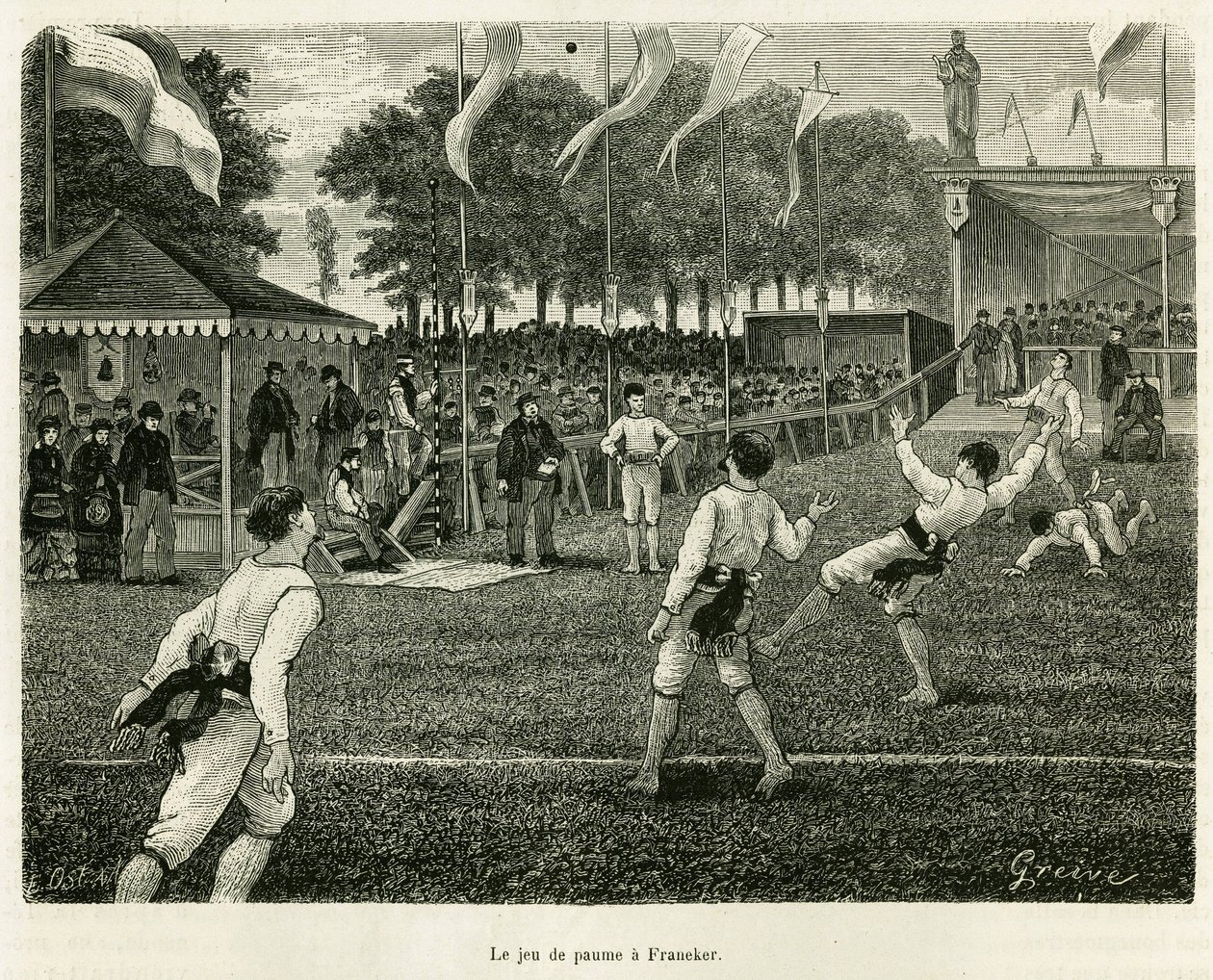 O jogo de palma tem Franeker (Holanda). Gravura para ilustrar a história La Frise, baseada num relacionamento de um jornal holandês, em le tour du monde 1886, dirigido por Edouard Charton (1807-1890), Hachette, Paris. de Unknown artist