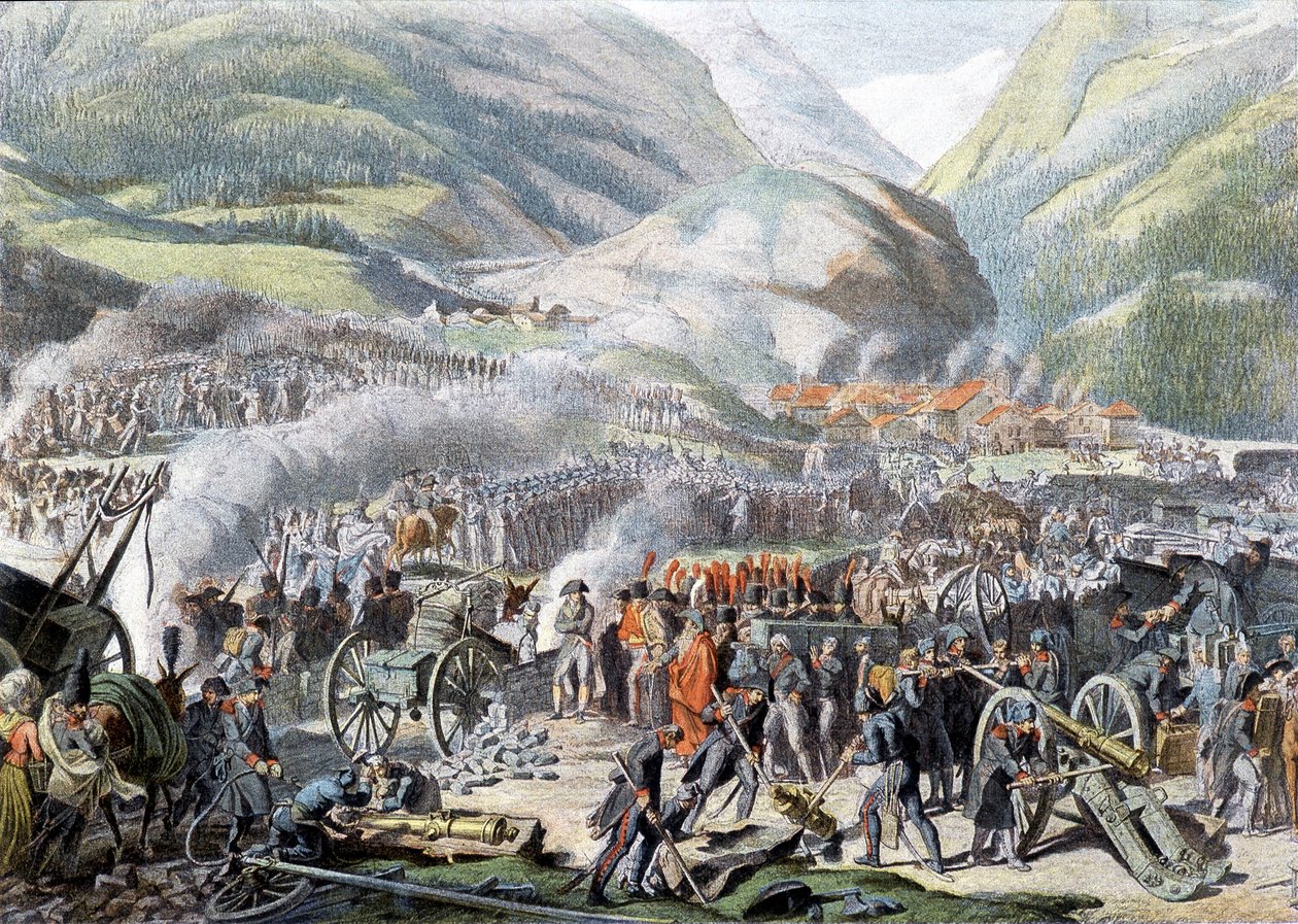 A passagem do Monte São Bernardo pelo exército napoleônico em 16 de maio de 1800 - litografia de Unknown artist