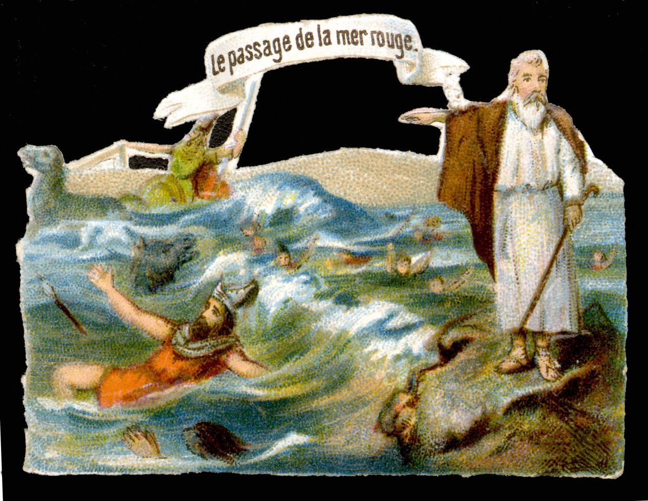 A passagem do Mar Vermelho (Moisés) - Cromolitografia do século XIX de Unknown artist