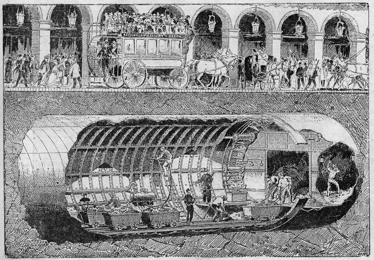 O piercing da estrada sob a rua de Rivoli, em 1895. de Unknown artist