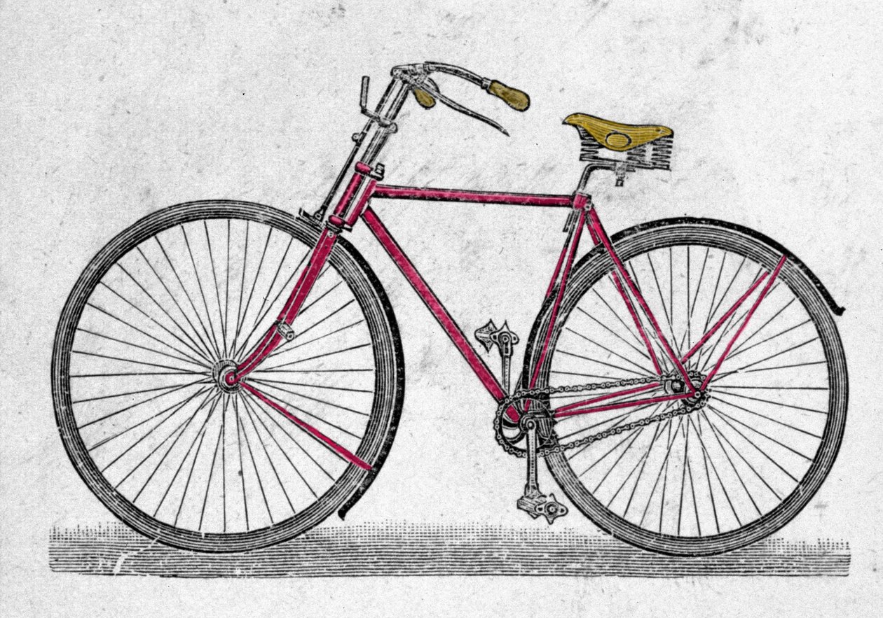 A bicicleta pneumática, a invenção dos pneus de borracha pelo inglês John Boyd Dunlop, data de 1888. de Unknown artist